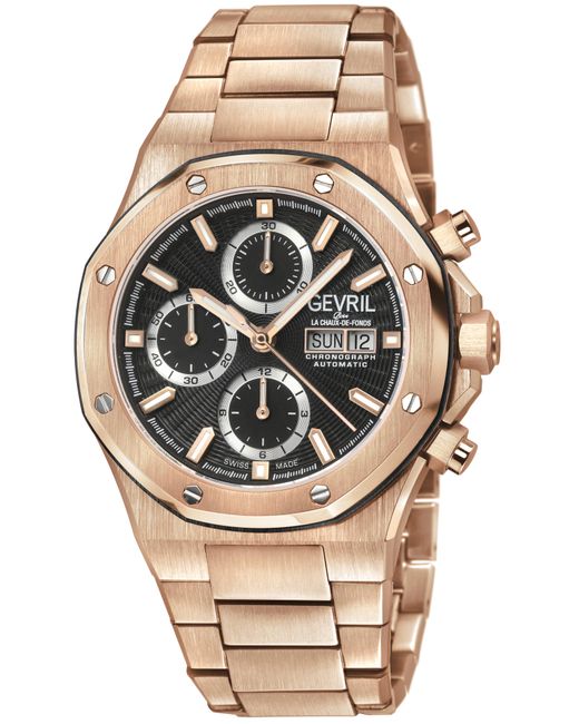 Gevril Gray Kingsgate Swiss Made Automatic Chronograph Movement Eta 7750 Dial, Stainless Steel Watch for men
