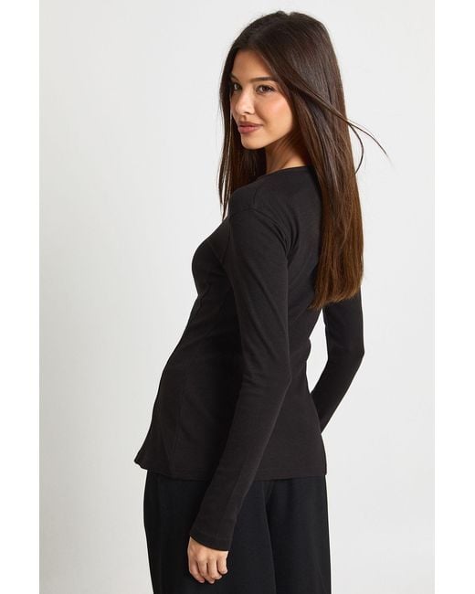 Boohoo Black Ribbed Longline Popper Front Top