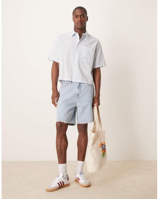 ASOS White Boxy Linen Blend Shirt With Tonal Chest Embroidery for men