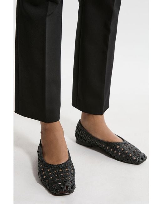 Karen Millen Black Leather Woven Ballet Pump