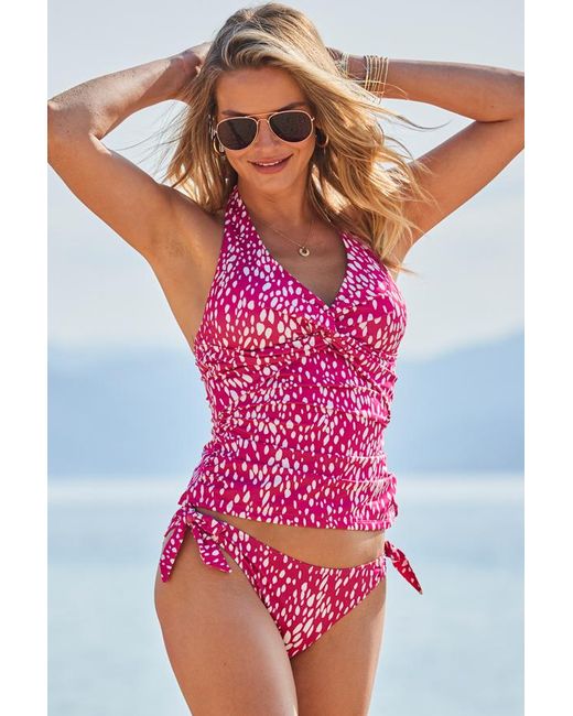 Sosandar Pink Fleck Print Figure-Flattering Tie Side Bikini Bottoms