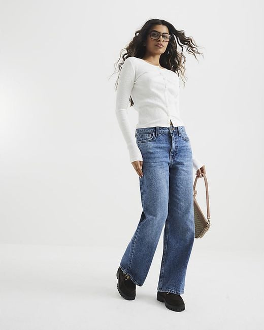 River Island Blue Straight Jeans Petite Relaxed Cotton