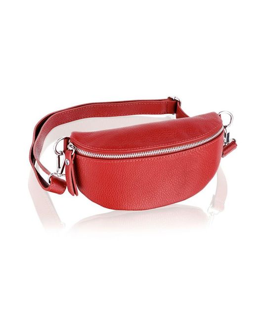 Woodland Leathers Red Leather 9.0" Waist Bag With Detachable Adjustable Strap