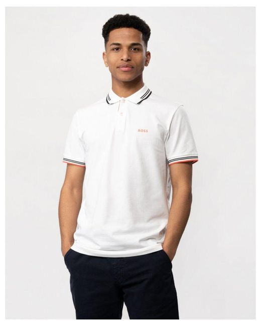 Boss White Boss Paul Short Sleeve Polo Shirt With Contrast Tipping for men