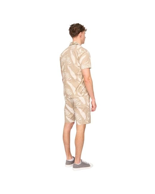 Duck and Cover Natural Hopkinton Tropical Leaves Breathable Shirt And Shorts Set (Light Stone) for men