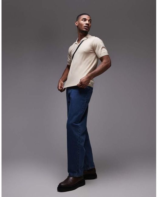 Topman Gray Short Sleeve Knitted Open Revere Shirt for men