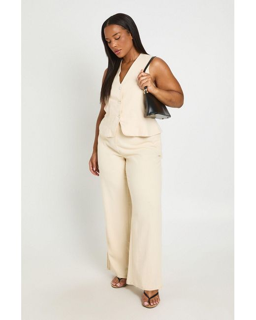 Boohoo Natural Plus Linen Tailored Trousers