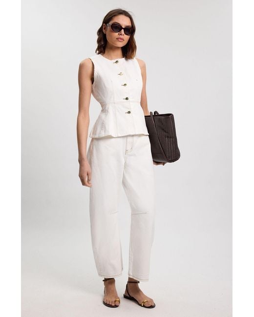 Karen Millen White Denim Peplum Sleeveless Top