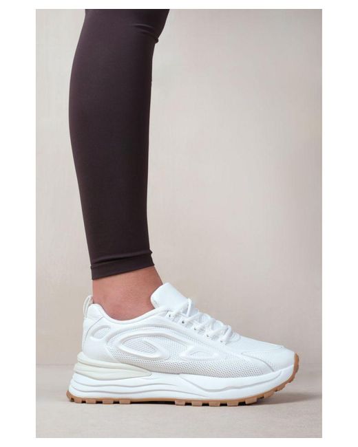 Where's That From White 'Mars' Clean Lines Design Lace Up Chunky Sole Fashion Trainers