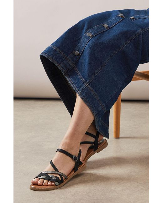 Good for the Sole Blue Frankie Mix Material Plait Detail Flat Sandals