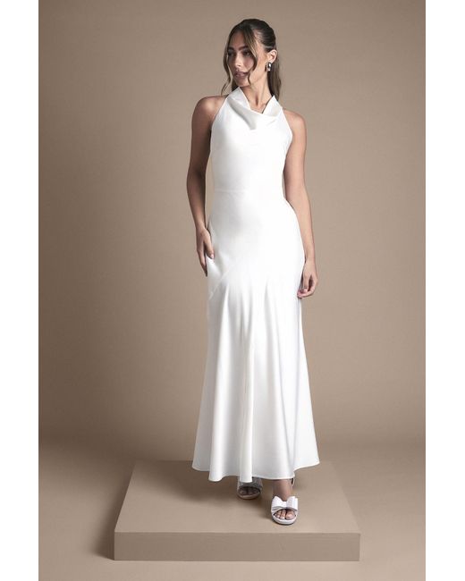Oasis Brown Cowl Halterneck Satin Maxi Wedding Dress