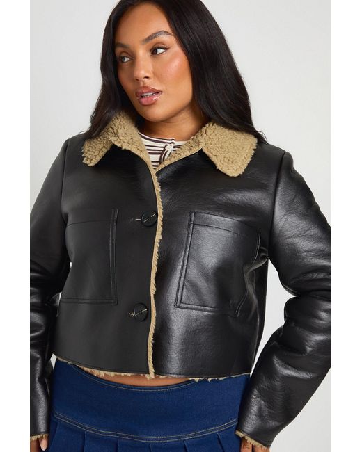 Boohoo Black Plus Teddy Trim Detail Jacket