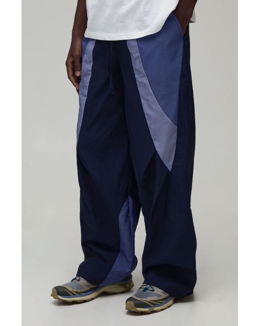 BoohooMAN Blue Baggy Fit Colour Block Track Pants for men