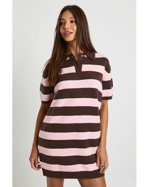 Boohoo White Stripe Collared Oversized Knitted Dress