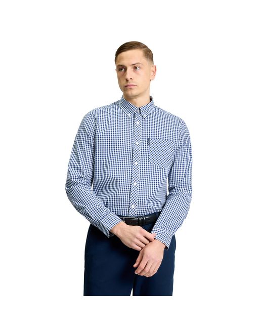 Ben Sherman Blue Signature Gingham Long-Sleeved Shirt (Dark) for men