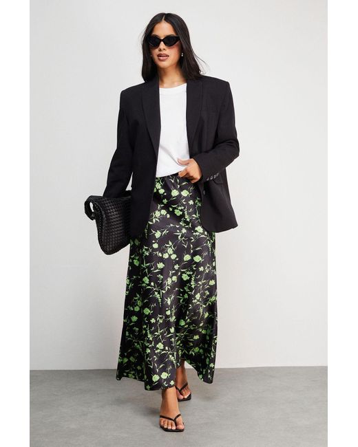 Warehouse Multicolor Hcd Print Satin Bias Midi Skirt