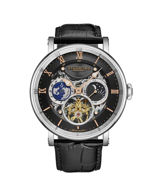 Stuhrling Gray Dual Time Majestic Skeleton Automatic Watch for men
