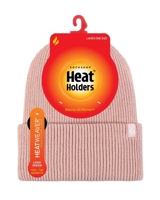 Heat Holders Pink Ladies Fleece Lined Ribbed Turnover Hat