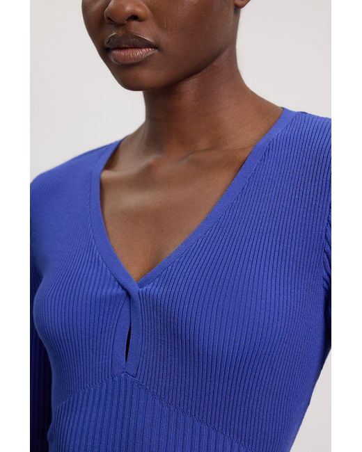 Karen Millen Blue Knit Pointelle Stitch Detail Top