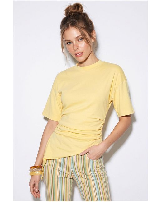Bianco Lucci Metallic Fitted Jersey Blouse With Drape Detail