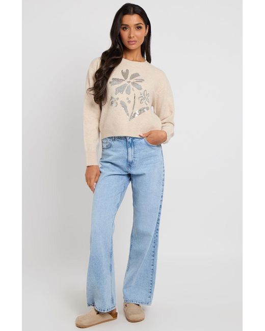 Urban Bliss Blue Floral Sequin Placement Jumper