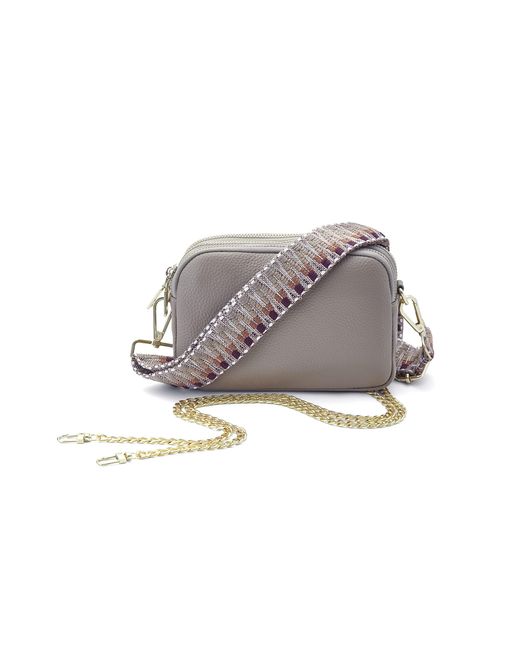 Woodland Leathers Gray Ladies Crossbody Bag With Wide Strap, Chain And Wristlet