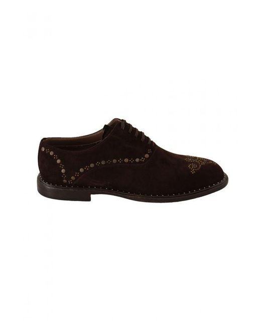 Dolce & Gabbana Brown Suede Marsala Derby Studded Shoes Leather for men
