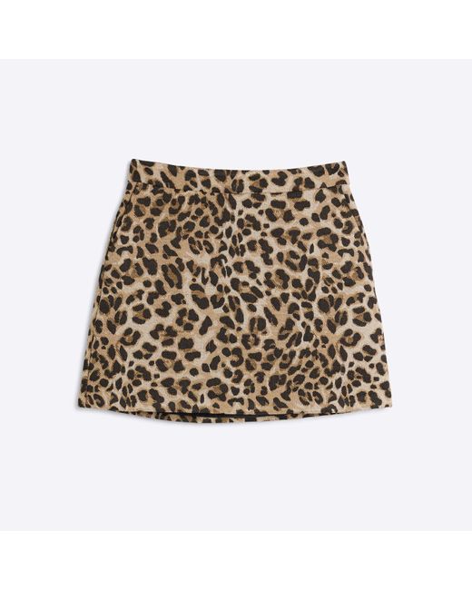 River Island Natural Mini Skirt Petite Leopard Structured Material_Polyester