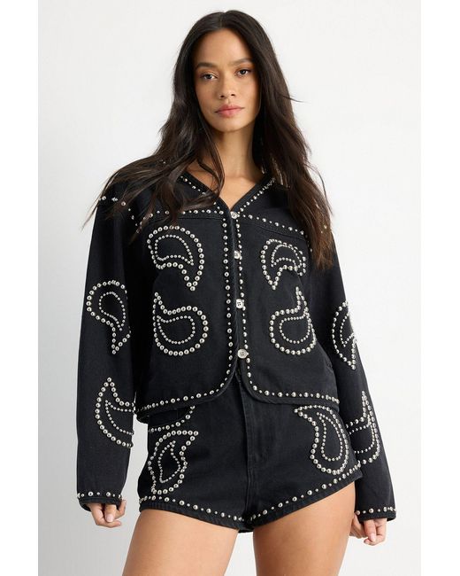 Warehouse Black Paisley Embellished Denim Jacket