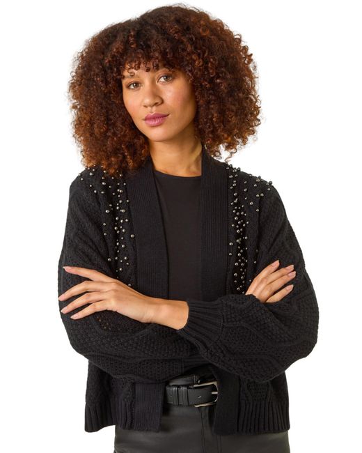 Roman Black Pearl Embellished Cardigan