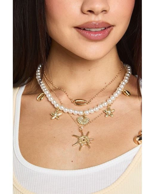 Boohoo Natural Pearl & Starfish Detail Necklaces 3 Pack