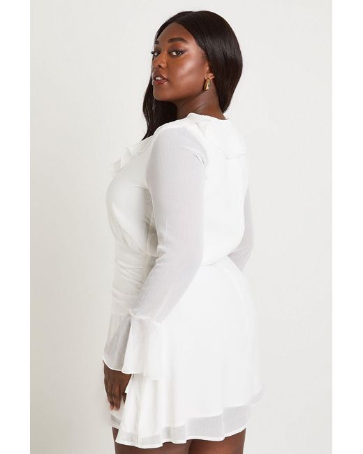 Boohoo White Plus Chiffon Ruched Waist Skater Dress