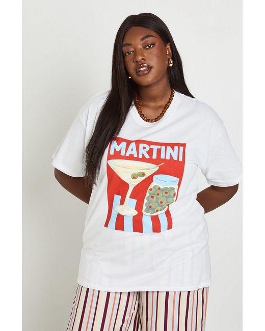 Boohoo White Plus Martini Printed T-Shirt