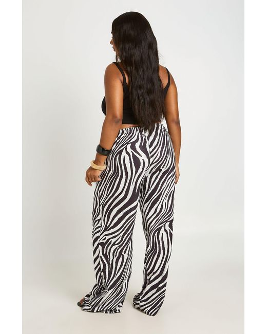 Boohoo White Plus Textured Zebra Jersey Wide Leg Trouser