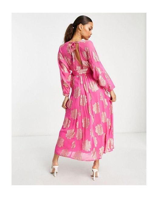 ASOS Pink Design Belted Batwing Maxi Tea Dress
