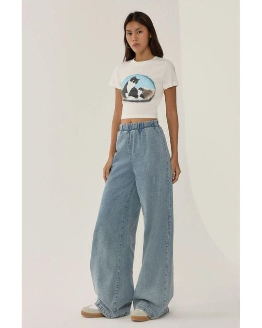 Hiccup Blue Elastic Waist Wide Leg Jeans