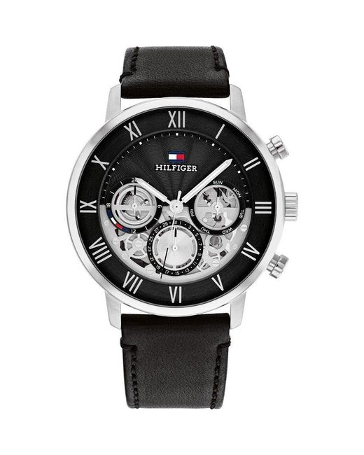 Tommy Hilfiger Black Leather Strap Quartz Watch for men