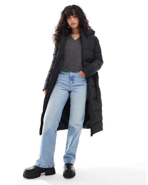 Threadbare Blue Maxi Belted Puffer Coat