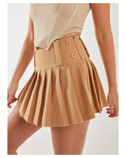 Pink Vanilla Blue Button Front Pleated Skort