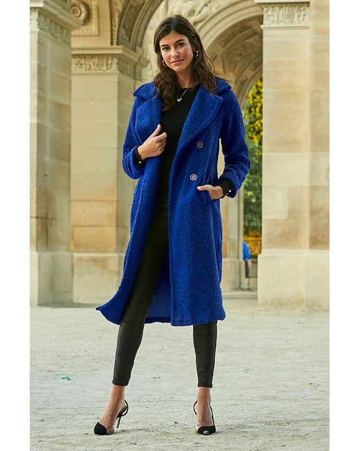 Sosandar Blue Cobalt Super Cosy Longline Borg Coat