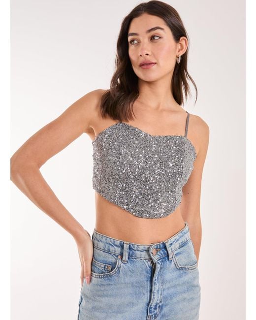 Pink Vanilla Gray Sequin Corset Top