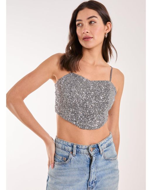 Pink Vanilla Gray Sequin Corset Top