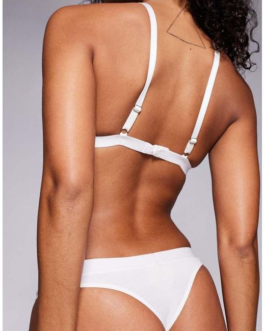Boss Black Ribbed Stacked Logo Thong