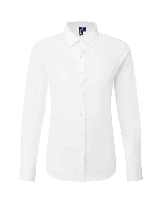PREMIER White Ladies Recyclight Poplin Long-Sleeved Formal Shirt