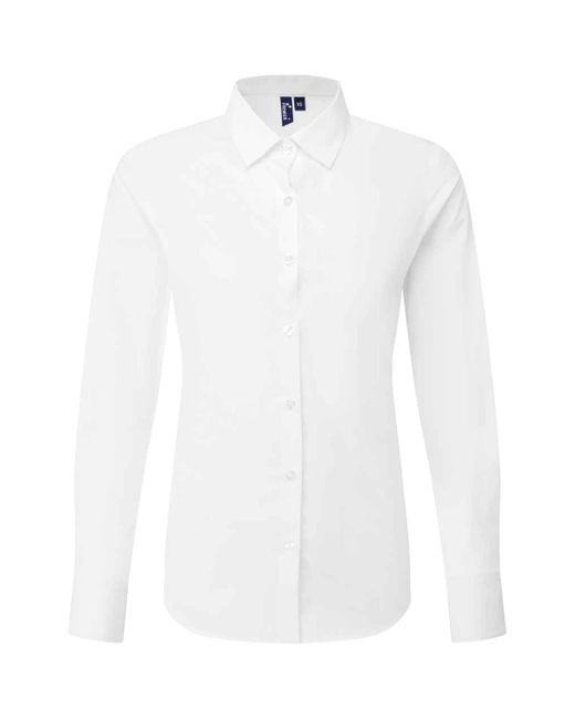 PREMIER White Ladies Recyclight Poplin Long-Sleeved Formal Shirt