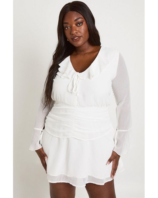 Boohoo White Plus Chiffon Ruched Waist Skater Dress