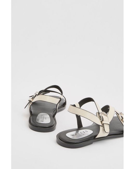 Wallis White Sheska Faux Leather Buckle Detail Asymmetrical Flat Sandals