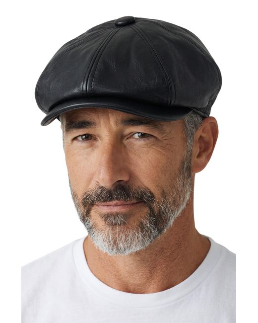 TruClothing Black Faux Leather Vintage 8-Panel Gatsby Baker Boy Hat for men