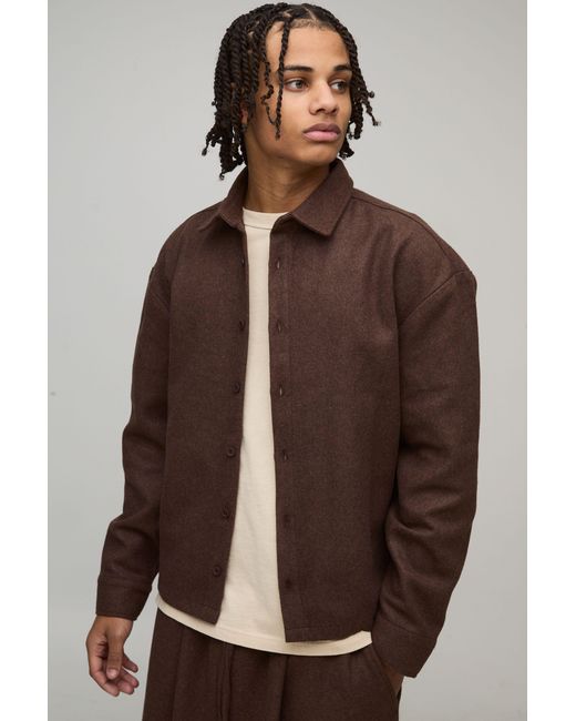 BoohooMAN Brown Regular Fit Melton Overshirt for men