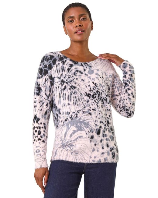 Roman Pink Fluffy Tropical Print Knit Jumper
